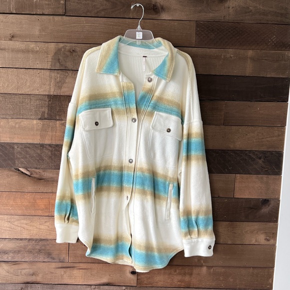 NWT Free People Women's Ruby Jacket Shacket in West Coast Striped Size XL - Picture 2 of 7